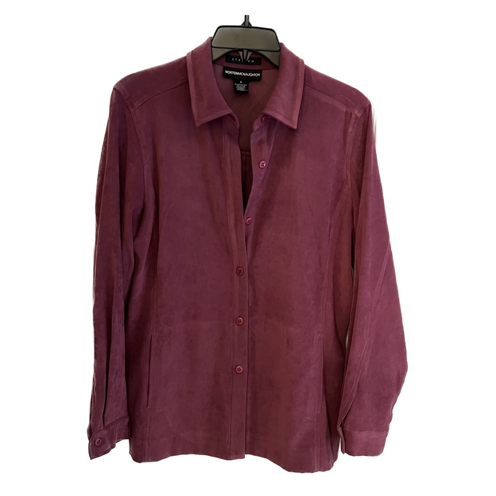 Norton McNaughton suede button shirt sz 6 jacket berry merlot wine burgundy